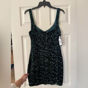 BNWT Jump Apparel Dark Green Sequin Mini Dress - Hunter Green